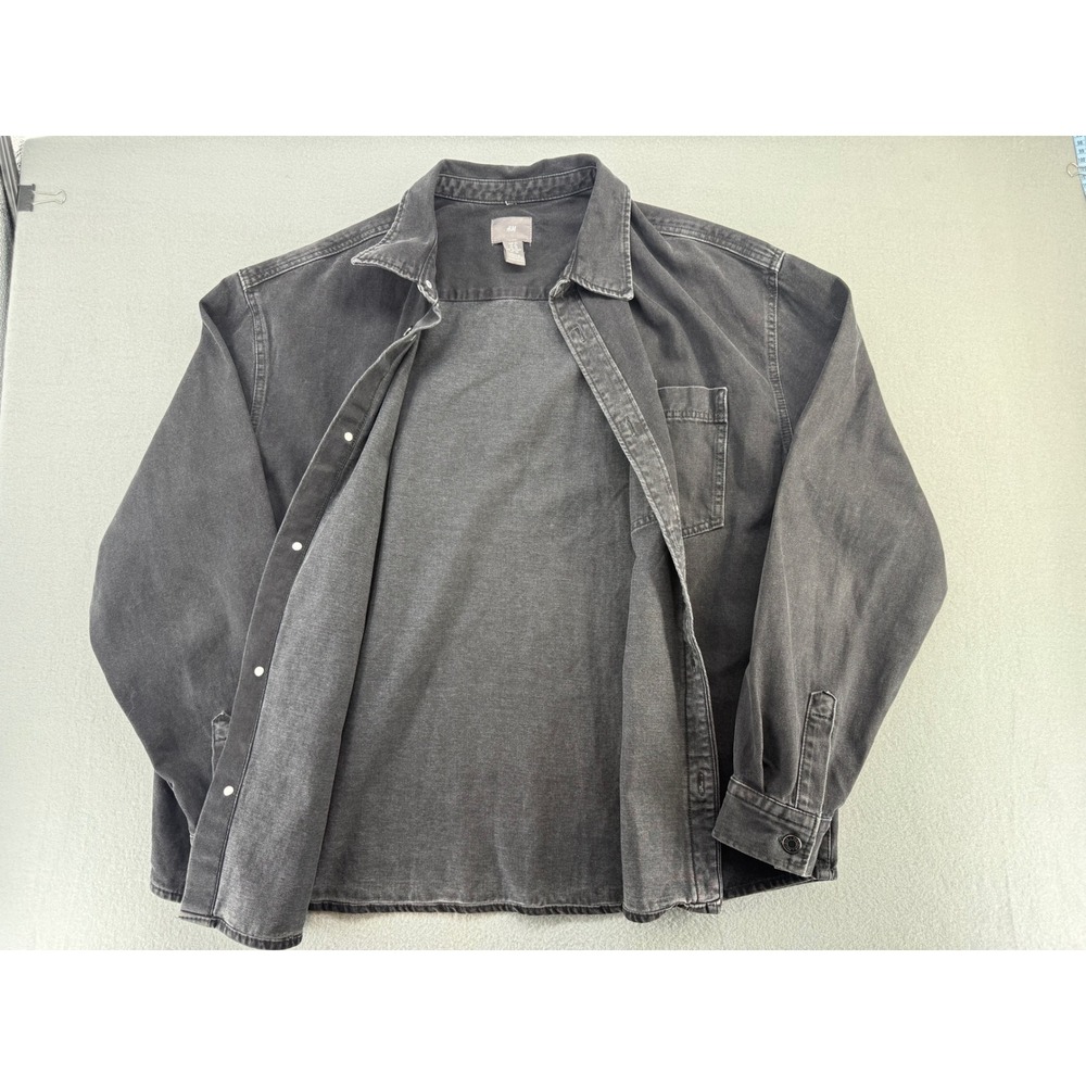 H&M Men's XL Washed Black Denim Shirt Button Up Overshirt Workwear Grunge